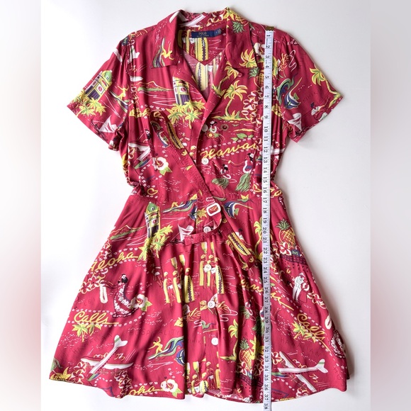 Polo Ralph Lauren Hawaiian Print Tea Dress Red Size 8 - Picture 14 of 16